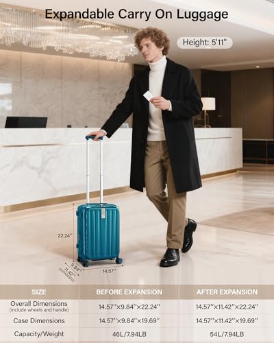 Hanke Top Opening Carry-On - Expandable 16 Inch Airline Approved Spinner - color: Caribbean Blue, size: 20 Inch Expandable