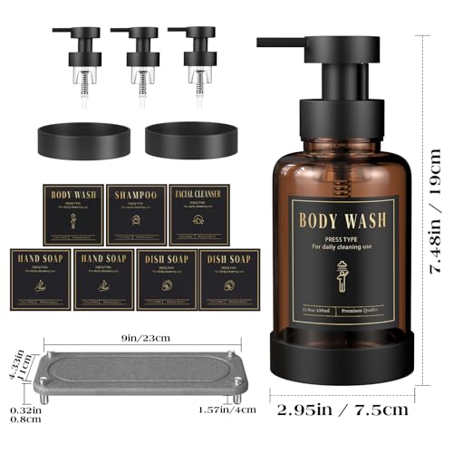 Luxspire 15oz Glass Foaming Soap Dispenser Set, Amber + Dark Gray, 2 Pack - color: Brown