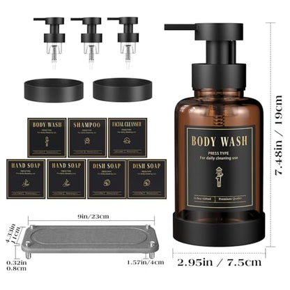 Luxspire 15oz Glass Foaming Soap Dispenser Set, Amber + Dark Gray, 2 Pack - color: Brown