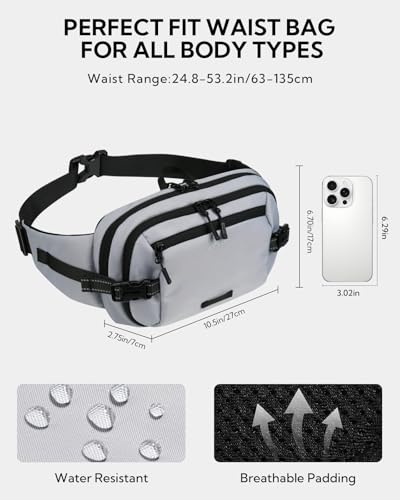 WATERFLY Fanny Pack Waist Bag: 3L Large RFID Anti-Theft for Travel - color: Grey