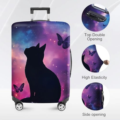 ANNA QUEEN Travel Luggage Cover Suitcase Protector Suitcase Cover Anti-Scratch,Stretchable Bag Cover Washable Durable Polyester - color: Black Cat, size: L(fits 28-30Inch suitcase)