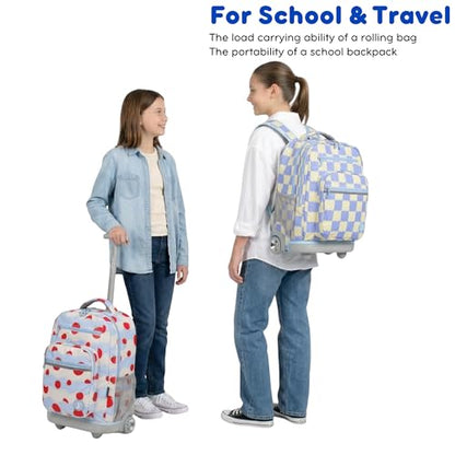J World Sundance Laptop Rolling Backpack for Girls Boys. Roller Bookbag with Wheels, 20 Inch, Demim Heart - color: Denim Heart