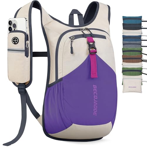 15L Small Hiking Backpack for Men Women Foldable Packable Back Pack Ultralight Hiking Daypack for Travel Camping Outdoor, Beige Purple - color: Beige Purple, size: 15L
