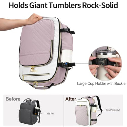VANKEAN 50L Water- Resistant Laptop Backpack for Women College - color: Beige/Dusty Pink, size: 50L