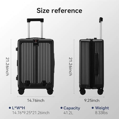 Front Pocket Carry On Luggage 22x14x9 Airline Approved, Black - color: Black-SK, size: 20 Inch