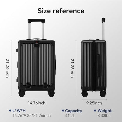 Front Pocket Carry On Luggage 22x14x9 Airline Approved, Black - color: Black-SK, size: 20 Inch