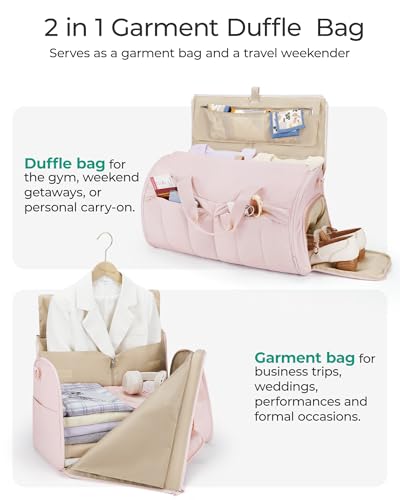 BAGSMART Garment Duffel Bag, Convertible 2-in-1 Puffy Water-Resistant Carry-On with Shoe Compartment, Khaki - color: B-Khaki