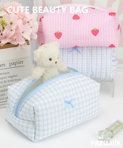 PAZIMIIK Cozy Makeup Bag for Women,Zipper Cosmetic Pouch,Gingham Blue - color: Gingham Blue