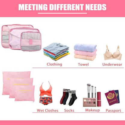 12 Set Travel Packing Cubes Luggage Packing Bags Reusable Lightweight Suitcase Organizer Cubes Set for Travel Accessories (Sky Blue+Pink) - color: sky blue+pink