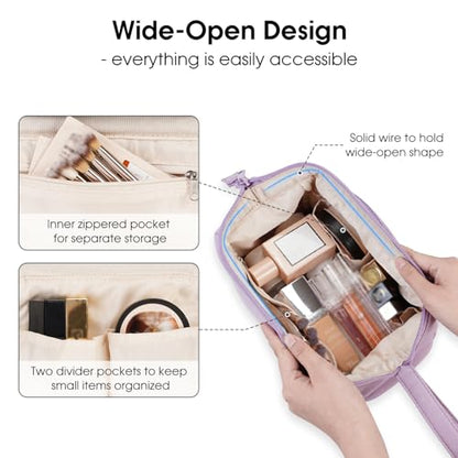Narwey Travel Makeup Bag Toiletry Bag, Wide Open Cosmetic Bag for Women - color: A-Purple, size: Small