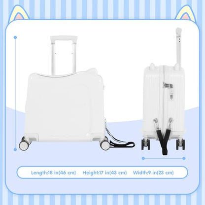 20" Kids Ride-On Suitcase with Rope, Carry-On Luggage with TSA Lock - color: White
