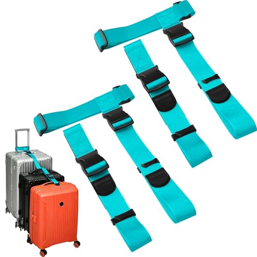 BILIONE 4 Pack Luggage Connector Straps,Connect 3 Suitcases ＆ Add A Bag - color: Blue, size: 4 Pack
