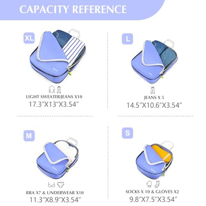 Gonex Compression Packing Cubes, 4-Piece Expandable Travel Organizers - color: 4-Periwinkle, size: 4 Set