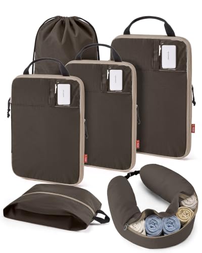 BAGSMART 6 Set Compression Packing Cubes with Fillable Neck Pillow - color: Grey
