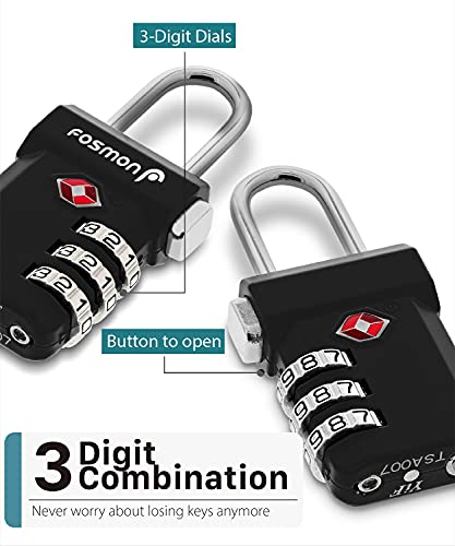 Fosmon TSA Approved Luggage Locks, 3 Digit Combination, 4 Pack Black - color: 3 Digit T Series Black 4 Pack