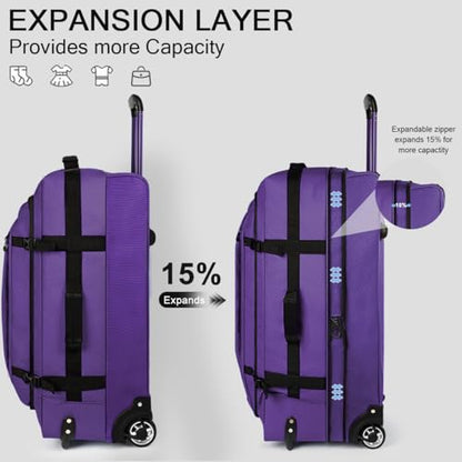 30" Expandable 15% Rolling Duffle Bag w/Wheels and Handle - color: 30''-Purple, size: 30in