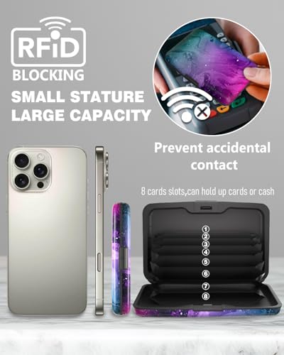 Maicican Credit Card Holder, Mini RFID Blocking Aluminum Wallet - color: Purple Marble