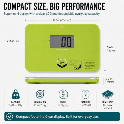 600 Super Mini Travel Bathroom Scale, 330 lb, Green - color: Green
