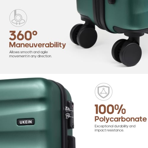 UKEIN Luggage Set with Backpack,Hardshell Carry On Luggage Airline Approved - color: Dark Green