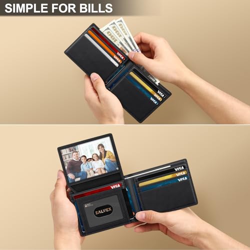 ZALVEX Wallet for Men Slim RFID Blocking Leather Credit Card Holder Wallet - color: C25-Crazy Horse-Black
