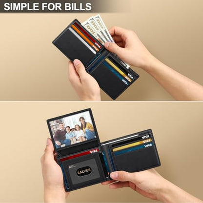 ZALVEX Wallet for Men Slim RFID Blocking Leather Credit Card Holder Wallet - color: C25-Crazy Horse-Black