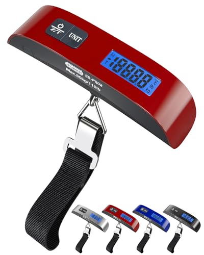Luggage Scale, Dr.meter Luggage Weight Scale Backlight LCD Display PS02 110lb/50kg Electronic Balance Digital Postal Travel Accessories with Rubber Paint Handle Temperature Sensor, Red - color: 1 * Red