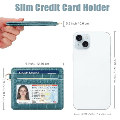 Slim Credit Card Holder Crocodile Wallet Women Thin Wallets - color: A Cadet Blue