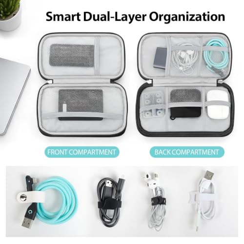 Double Layer Electronics Organizer, Travel Tech Pouch, Black - color: Black, size: Medium