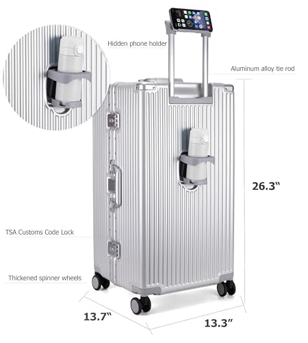 feilario Super Large Aluminum Frame Checked Zipperless Luggage - color: A3-Silver, size: 26in