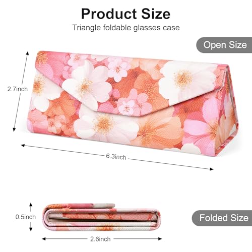 Sunglasses Case, Foldable Glasses Case, Magnetic PU Leather Hard Shell Folding Eyeglass Holder Box - color: Floar