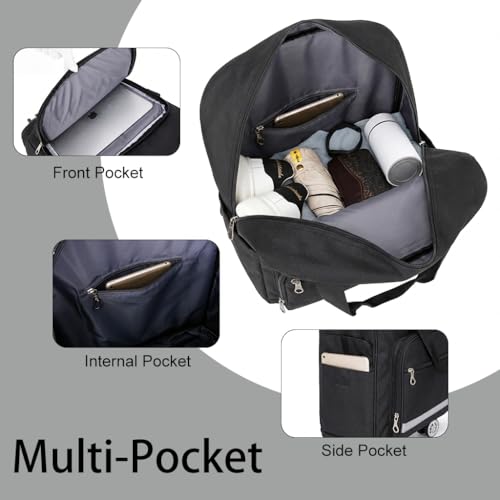 Backpack With Wheels, Large Foldable Backpack For Travel, Collapsible Duffle Bag With Carry On Design, Detachable 4 Spinner Wheels - Black