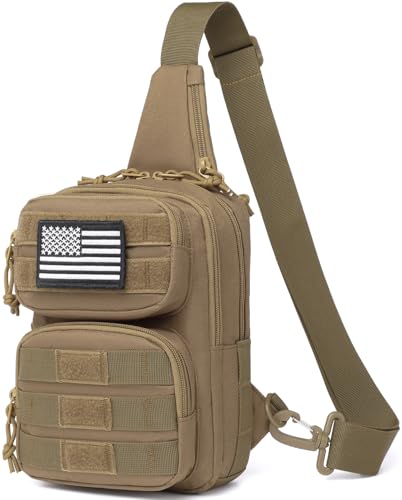 Tactical Sling Bag Backpack, RFID Blocking Crossbody Shoulder Bag for Men - color: Brown