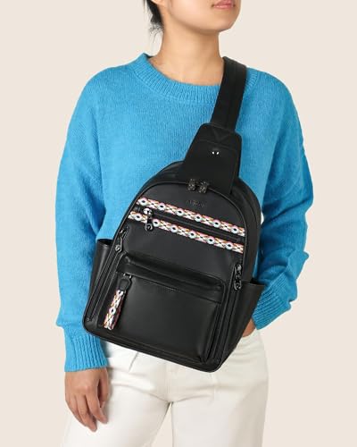 FADEON Large Sling Bag for Women, Designer 10L Leather Crossbody Purse - color: Pure Black