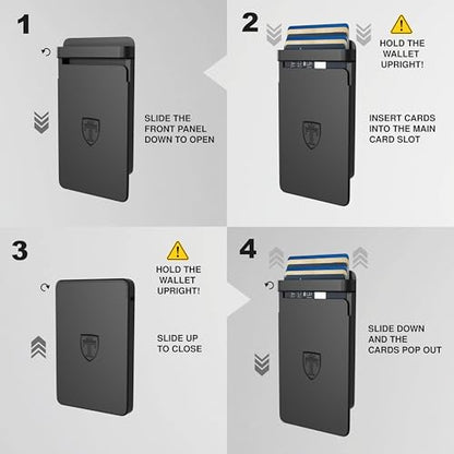TRAVANDO SLYDE Aluminum Card Holder - RFID Blocking Wallet for Men with Money Clip – Holds Up to 9 Cards – RFID Protected Credit Card Mens Wallet - size: 8-9 Cards