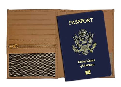 Light Brown RFID Genuine Leather Passport Wallet - color: Light Brown