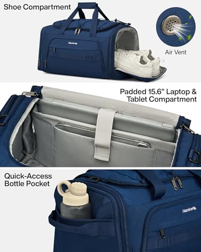 Hanke Duffle Bag for Travel, Dual Expandable 45L-55L Weekender Bags, Blue - color: Blue