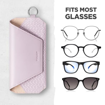 VULKIT Portable Leather Eye Glasses Case for Women & Men, Slim Sunglass Case, Unisex Eyeglass Case - color: Lavender Mist