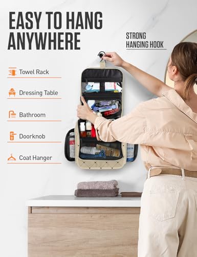 VENTURE 4TH Hanging Travel Toiletry Bag, 17 Compartments - Beige Diamonds - color: Beige Diamond