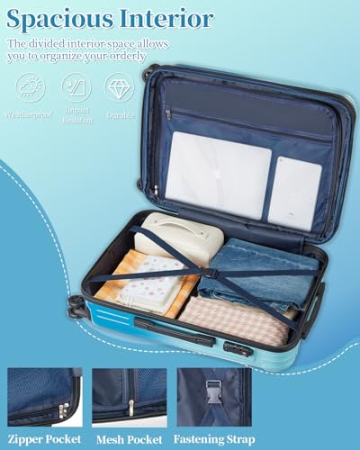 Luggage 2 Piece Set, Lightweight Hardside Suitcases, 20/24Inch - color: Sky, size: 2-piece(20"/24")