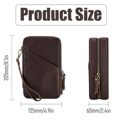 Acidea Full Grain Leather Electronics Accessories Storage Box Travel Cable Organizer Pouch, Charger Roll Up Case with Zippers Leather Tech Organizer for Power Bank, USB, Cables, Travel Essentials