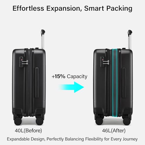 Hanke Carry On Luggage 22x14x9 Airline Approved Hardside 20 Inch Suitcase - color: Jet Black, size: 20 Inch EXT
