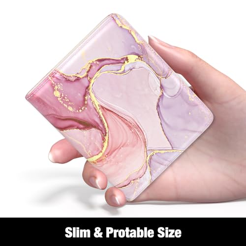 Rouidr Womens Wallet, RFID Small Slim Wallet for Women, Cute Bifold Leather Pocket Credit Card Holder Ladies Mini Purse with Zipper Coin Pocket & ID Window, Pink Marble - color: Pink Marble