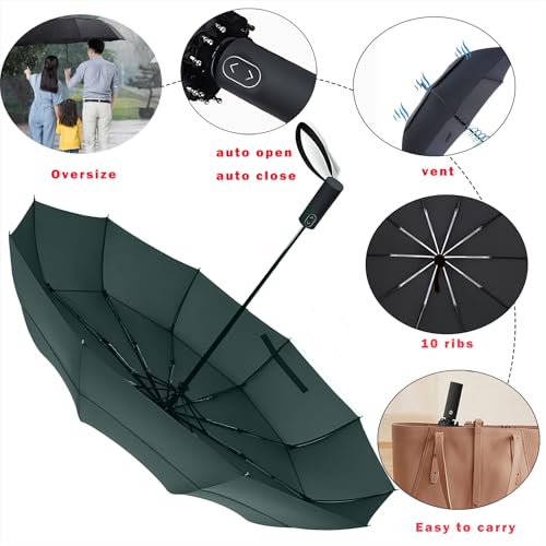 MRTLLOA Compact Golf Umbrella, 10 Ribs Vented Windproof Travel - color: Green, size: 62 Inch