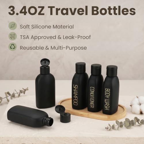 Cosywell 3.4oz 5 Pack Travel Bottles for Toiletries Black Toiletry Bottles - color: A-Black-3label2blank