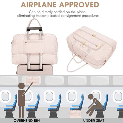 Large Travel Duffle Bags for Women: Weekender Bag with Shoe Compartment - color: Beige