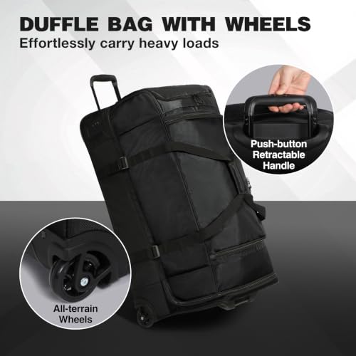 REDCAMP 33" Large Rolling Duffle Bag with Wheels and Handle for Travel, 90L - size: 33" Black