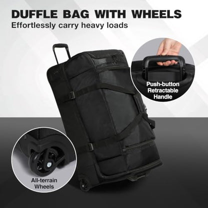 REDCAMP 33" Large Rolling Duffle Bag with Wheels and Handle for Travel, 90L - size: 33" Black