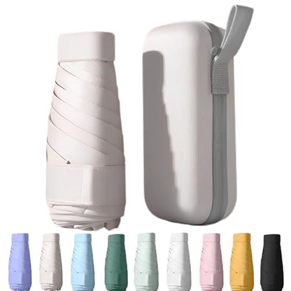 Mini Travel Sun Umbrella for Purse, UPF 50+ with Case - color: Beige