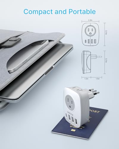 VINTAR Italy Travel Plug Adapter, 2 Pack Type L Plug Adapter with USB-C - style: Type L-Italy Chile