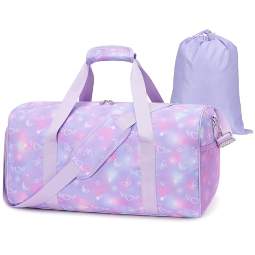Kids Travel Duffle Bag - Weekender Bag for Girls 3-8 Year Olds - color: 01 Purple Heart, size: Medium-25L(Ages 3-8)